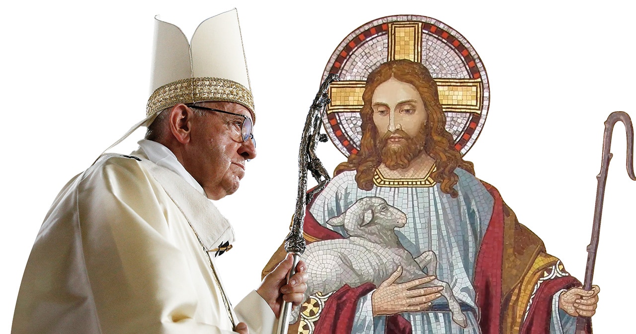 Papa Francisco e Jesus Cristo Bom Pastor, otomontagem MSA